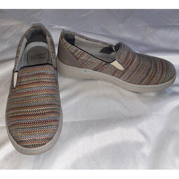 Dansko Belle Slip On Sneakers - Women's Size 37 - Textured Canvas Striped Shoes - Picture 2 of 10